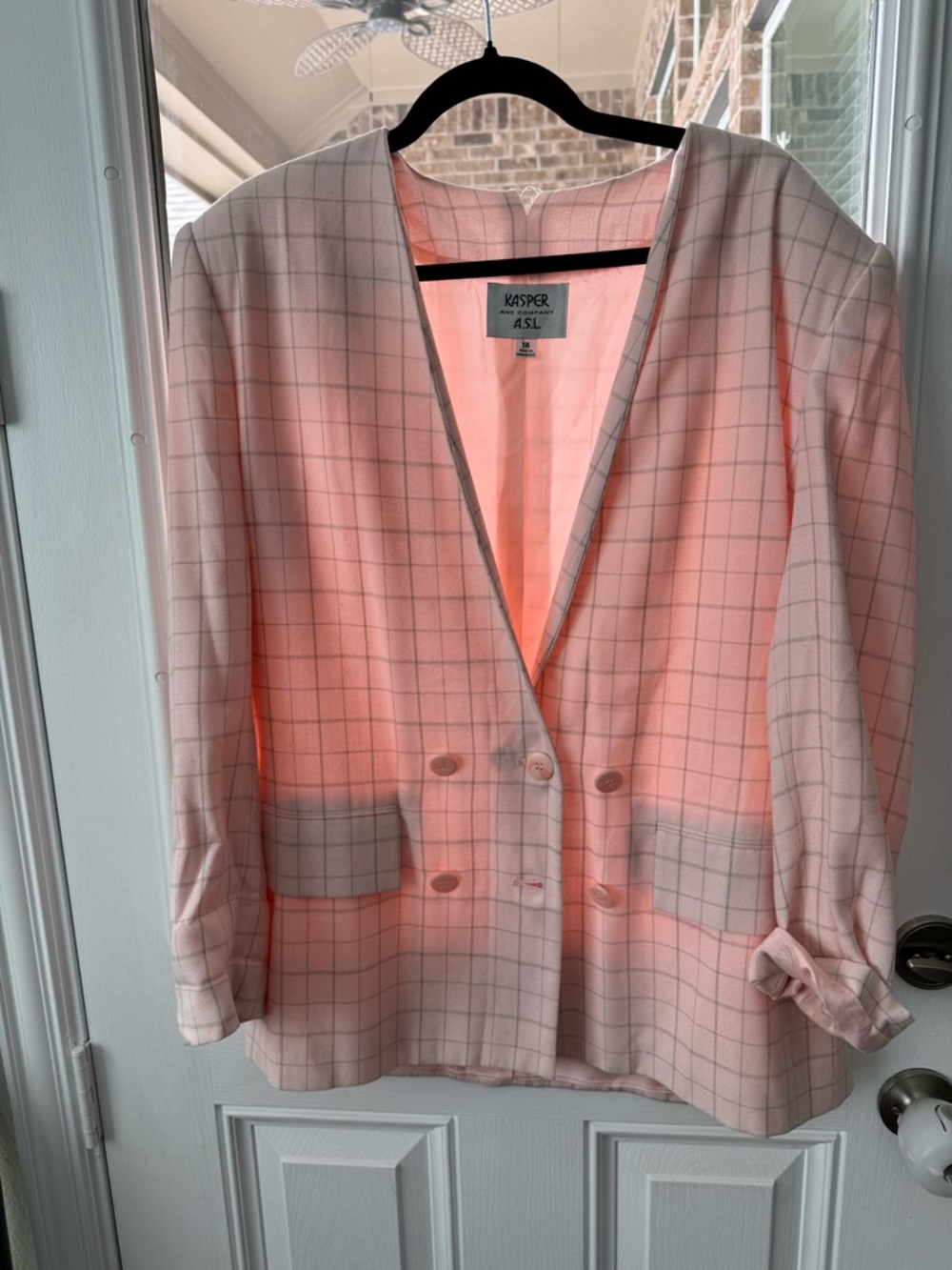 Vintage Kasper Light Pink Windowpane Double-Breasted Blazer